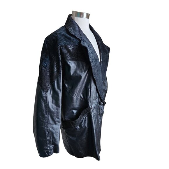 VTG 90s Global Identity G-III‎ Womens Genuine Leather Jacket M  Black Oversized - Picture 3 of 15